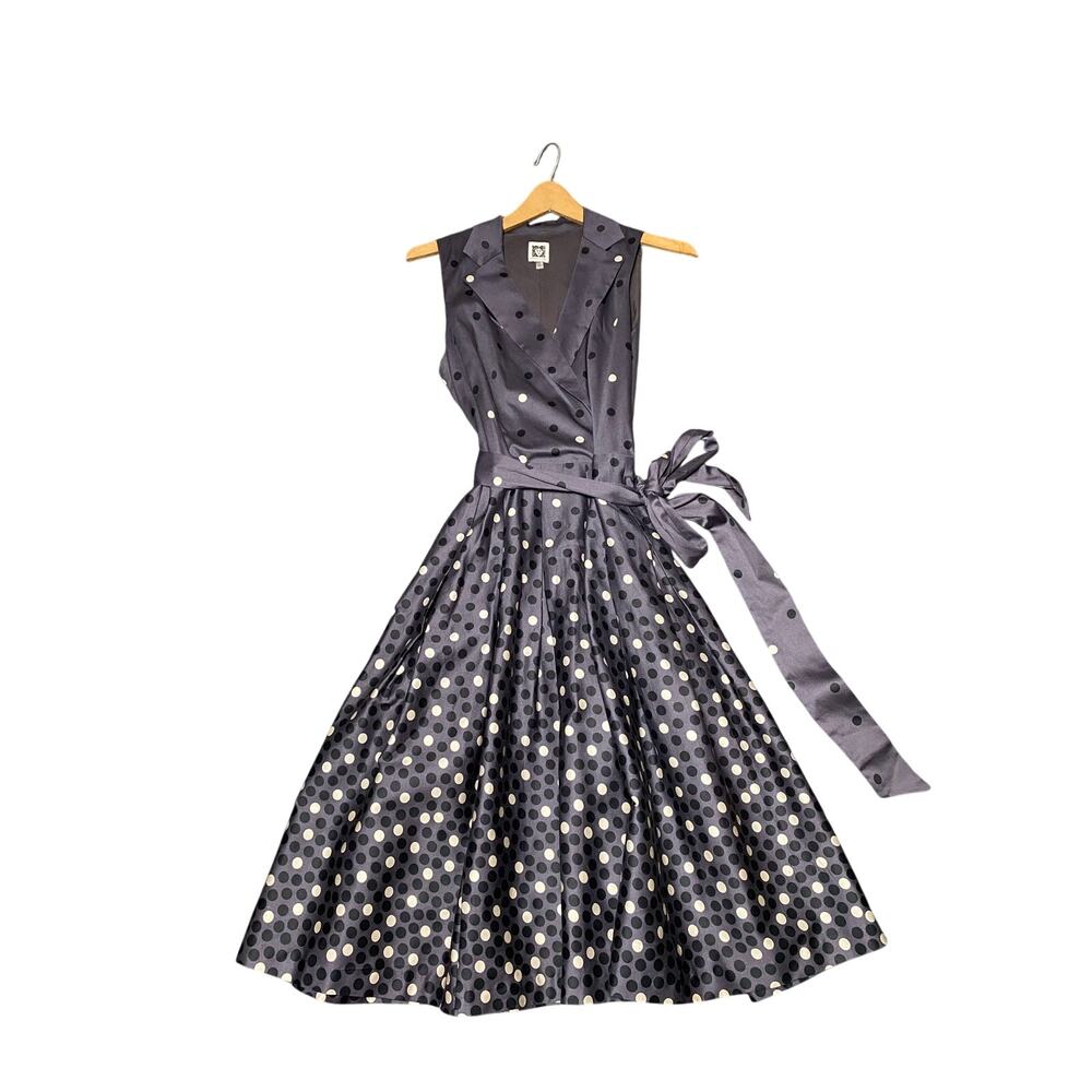 Anne Klein Notch Collar Polka Dot Midi Dress-8